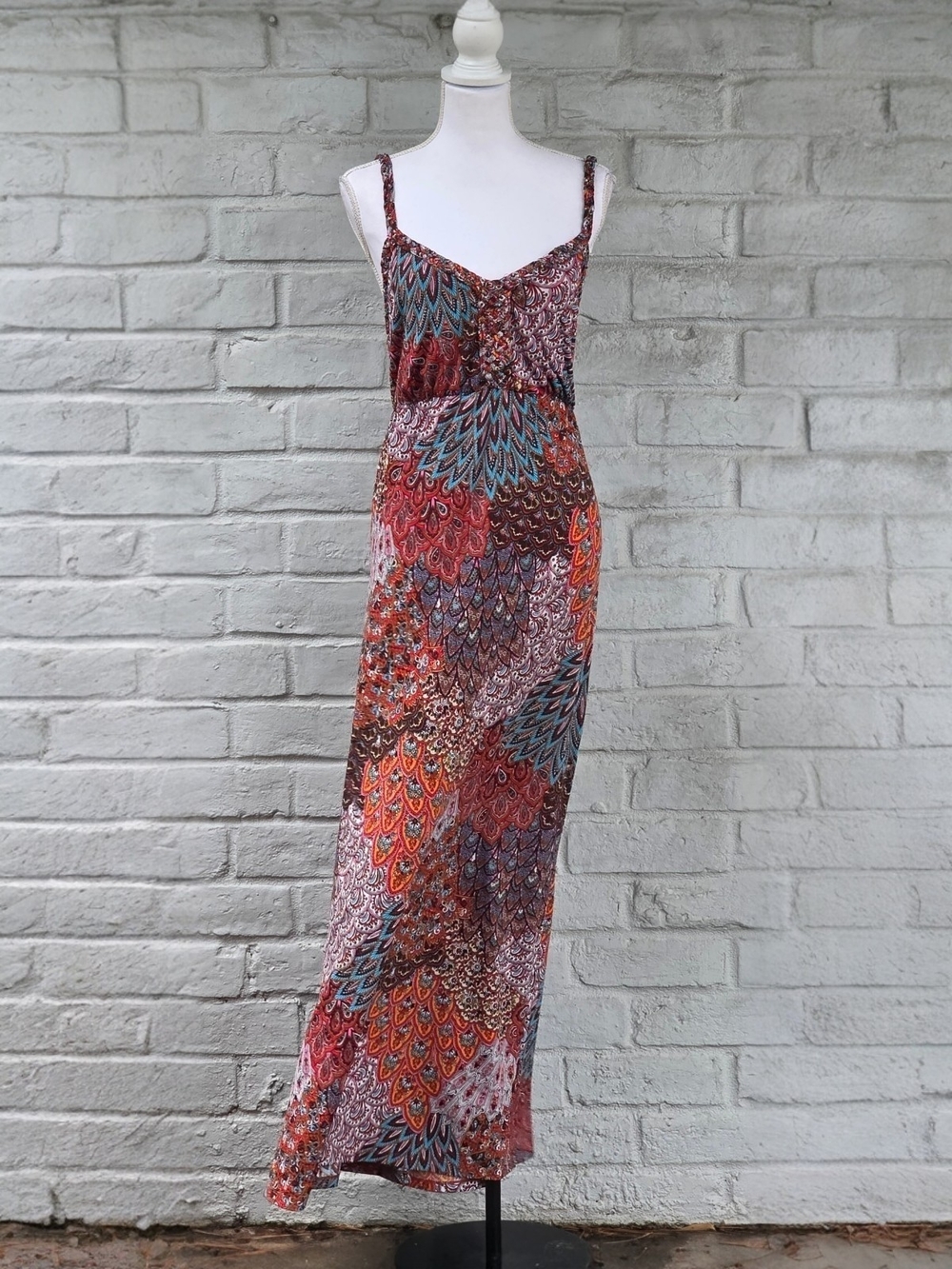 Moa Moa Multicolor Paisley Maxi Dress - Red, Blue, Orange pink boho hippie 2X